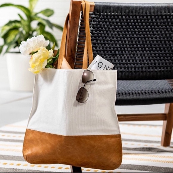 Hearth & Hand Handbags - Hearth & Hand Leather and Canvas Tote Bag